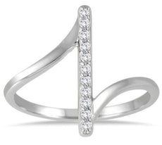 ESTATE .13CT DIAMOND 14KT WHITE GOLD 3D CLASSIC BAR CRISS CROSS LOVE RING