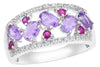 WIDE 1.33CT DIAMOND & AAA RUBY & AAA AMETHYST 14KT WHITE GOLD OVAL & ROUND RING