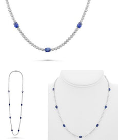 6.50CT DIAMOND & AAA SAPPHIRE 14KT WHITE GOLD OVAL & ROUND BY THE YARD NECKLACE