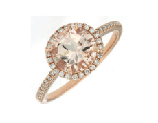 1.91CT DIAMOND & AAA MORGANITE 14KT ROSE GOLD ROUND HALO CLASSIC ENGAGEMENT RING
