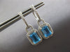 2.38 DIAMOND & AAA BLUE TOPAZ 14K WHITE GOLD EMERALD CUT & ROUND EARRINGS #28159