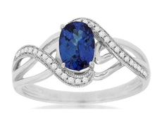 .95CT DIAMOND & AAA TANZANITE 14KT WHITE GOLD 3D OVAL & ROUND INFINITY LOVE RING