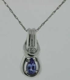 .24CT DIAMOND & AAA TANZANITE 14K WHITE GOLD CLASSIC LOVE KNOT FLOATING PENDANT