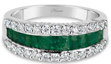 1.22CT DIAMOND & AAA EMERALD 18K WHITE GOLD 3D ROUND & BAGUETTE ANNIVERSARY RING