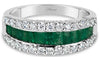 1.22CT DIAMOND & AAA EMERALD 18K WHITE GOLD 3D ROUND & BAGUETTE ANNIVERSARY RING