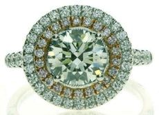 CERTIFIED LARGE 2.44CT WHITE PINK & GREEN DIAMOND 18KT WHITE ROSE GOLD HALO RING