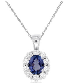 .55CT DIAMOND & AAA TANZANITE 14KT WHITE GOLD 3D OVAL & ROUND FLOATING PENDANT