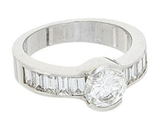 2.52CT DIAMOND 14KT WHITE GOLD 3D ROUND & BAGUETTE SEMI BEZEL ENGAGEMENT RING