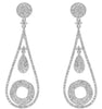 LARGE 1.51CT DIAMOND 14KT WHITE GOLD 3D CIRCULAR PAVE TEAR DROP HANGING EARRINGS