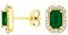 1.37CT DIAMOND & AAA EMERALD 14KT YELLOW GOLD 3D BAGUETTE SQUARE STUD EARRINGS