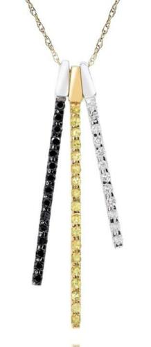 .40CT WHITE BLACK & FANCY YELLOW DIAMOND 14K WHITE GOLD 3 ROW TRIPLE BAR PENDANT
