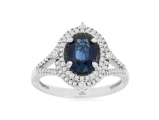 1.78CT DIAMOND & AAA SAPPHIRE 14KT WHITE GOLD 3D OVAL & ROUND DOUBLE HALO RING