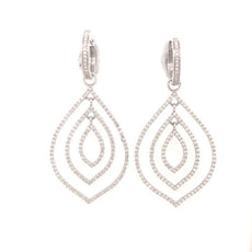 ESTATE LARGE 1.4CT DIAMOND 18KT WHITE GOLD MULTI LEAF TEAR DROP HANGING EARRINGS