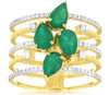 1.82CT DIAMOND & AAA EMERALD 14KT YELLOW GOLD PEAR SHAPE & ROUND MULTI ROW RING