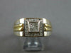 LARGE .82CT DIAMOND 14KT 2 TONE GOLD ROUND & PRINCESS INVISIBLE SQUARE MENS RING
