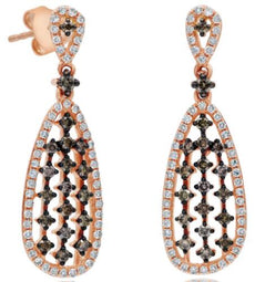1.05CT WHITE & CHOCOLATE FANCY DIAMOND 14KT ROSE GOLD MULTI ROW HANGING EARRINGS