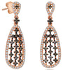 1.05CT WHITE & CHOCOLATE FANCY DIAMOND 14KT ROSE GOLD MULTI ROW HANGING EARRINGS