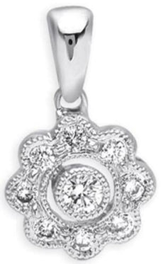 ESTATE .16CT DIAMOND 14KT WHITE GOLD 3D FLOWER OPEN FILIGREE FLOATING PENDANT