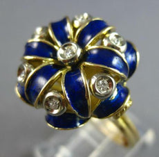 ANTIQUE LARGE .18CT OLD MINE DIAMOND & BLUE ENAMEL 18KT 2 TONE GOLD RING #27709