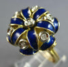 ANTIQUE LARGE .18CT OLD MINE DIAMOND & BLUE ENAMEL 18KT 2 TONE GOLD RING #27709