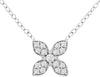 ESTATE .16CT DIAMOND 14KT WHITE GOLD 3D 4 LEAF CLOVER FLOWER LOVE NECKLACE
