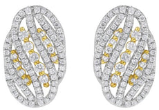 WIDE 1.11CT DIAMOND 18KT 2 TONE GOLD MULTI ROW OVAL DIAGONAL FUN HUGGIE EARRINGS