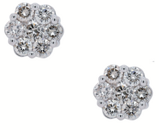 ESTATE .69CT DIAMOND 14K WHITE GOLD CLASSIC ROUND INVISIBLE FLOWER STUD EARRINGS