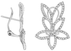 1.02CT DIAMOND 14KT WHITE GOLD 3D FLORAL BUTTERFLY FUN CLIP ON HANGING EARRINGS