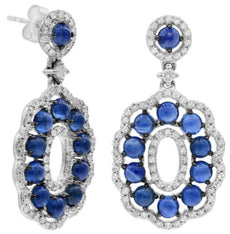 LARGE 2.64CT DIAMOND & AAA SAPPHIRE 14KT WHITE GOLD 3D OPEN FLOWER FUN EARRINGS