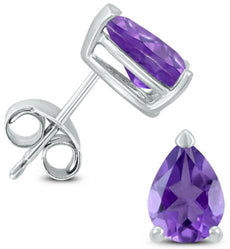ESTATE 1.26CT AAA AMETHYST 14KT WHITE GOLD 3D PEAR SHAPE SOLITAIRE STUD EARRINGS