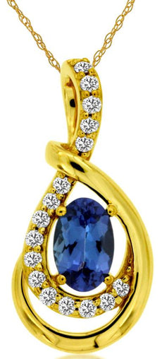 .63CT DIAMOND & AAA TANZANITE 14KT YELLOW GOLD 3D OVAL & ROUND TEAR DROP PENDANT