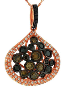 1.08CT WHITE & BLACK & MOCHA DIAMOND 14KT ROSE GOLD CLUSTER FUN FLOATING PENDANT