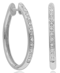 .17CT WHITE DIAMOND 14KT WHITE GOLD 3D ROUND CLASSIC HUGGIE FUN HANGING EARRINGS