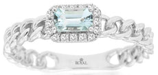 .34CT DIAMOND & AAA AQUAMARINE 14KT WHITE GOLD 3D EMERALD CUT & ROUND LOVE RING