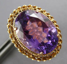 ANTIQUE LARGE 12.6CT AAA AMETHYST 14KT ROSE GOLD 3D OVAL SOLITAIRE RING 27184