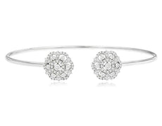 .50CT DIAMOND 14K WHITE GOLD DOUBLE FLOWER FLEXIBLE FILIGREE FUN BANGLE BRACELET