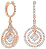 2.05CT DIAMOND 18KT ROSE GOLD 3D FLOWER DOUBLE HALO GEOMETRICAL HANGING EARRINGS