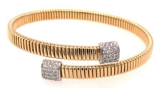 .48CT DIAMOND 18K 2 TONE GOLD 3D PAVE DOUBLE SQUARE SNAKE CUFF BANGLE BRACELET