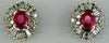 1.55CT DIAMOND & AAA RUBY 14KT WHITE GOLD OVAL ROUND & BAGUETTE FLOWER EARRINGS