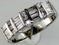 .74CT DIAMOND 14KT WHITE GOLD 3D ROUND & BAGUETTE 3 ROW WEDDING ANNIVERSARY RING