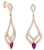 1.44CT DIAMOND & AAA RUBY 14KT ROSE GOLD DOUBLE TEAR DROP FUN HANGING EARRINGS