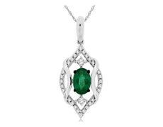 .56CT DIAMOND & AAA EMERALD 14K WHITE GOLD 3D OVAL & ROUND LEAF FLOATING PENDANT