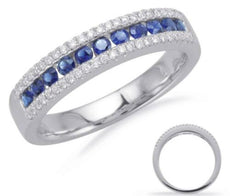 .56CT DIAMOND & AAA SAPPHIRE 14KT WHITE GOLD CHANNEL THREE ROW ANNIVERSARY RING