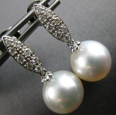 ESTATE .22CT DIAMOND & AAA SOUTH SEA PEARL 18KT WHITE GOLD FUN HANGING EARRINGS