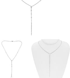 1.32CT DIAMOND 14KT WHITE GOLD ROUND & BAGUETTE SQUARE BY THE YARD LOVE NECKLACE