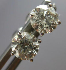 ESTATE 1.18CT DIAMOND 14KT WHITE GOLD 3D ROUND SOLITAIRE SCREWBACK STUD EARRINGS