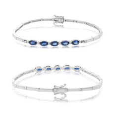1.57CT DIAMOND & AAA SAPPHIRE 14KT WHITE GOLD OVAL & ROUND CUFF TENNIS BRACELET
