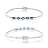 1.57CT DIAMOND & AAA SAPPHIRE 14KT WHITE GOLD OVAL & ROUND CUFF TENNIS BRACELET