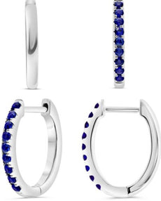 .32CT AAA SAPPHIRE 14K WHITE GOLD 3D OVAL 7 STONE HUGGIE HOOP HANGING EARRINGS