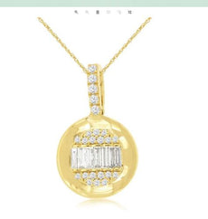 .28CT DIAMOND 14KT YELLOW GOLD 3D ROUND & BAGUETTE CIRCULAR FUN FLOATING PENDANT